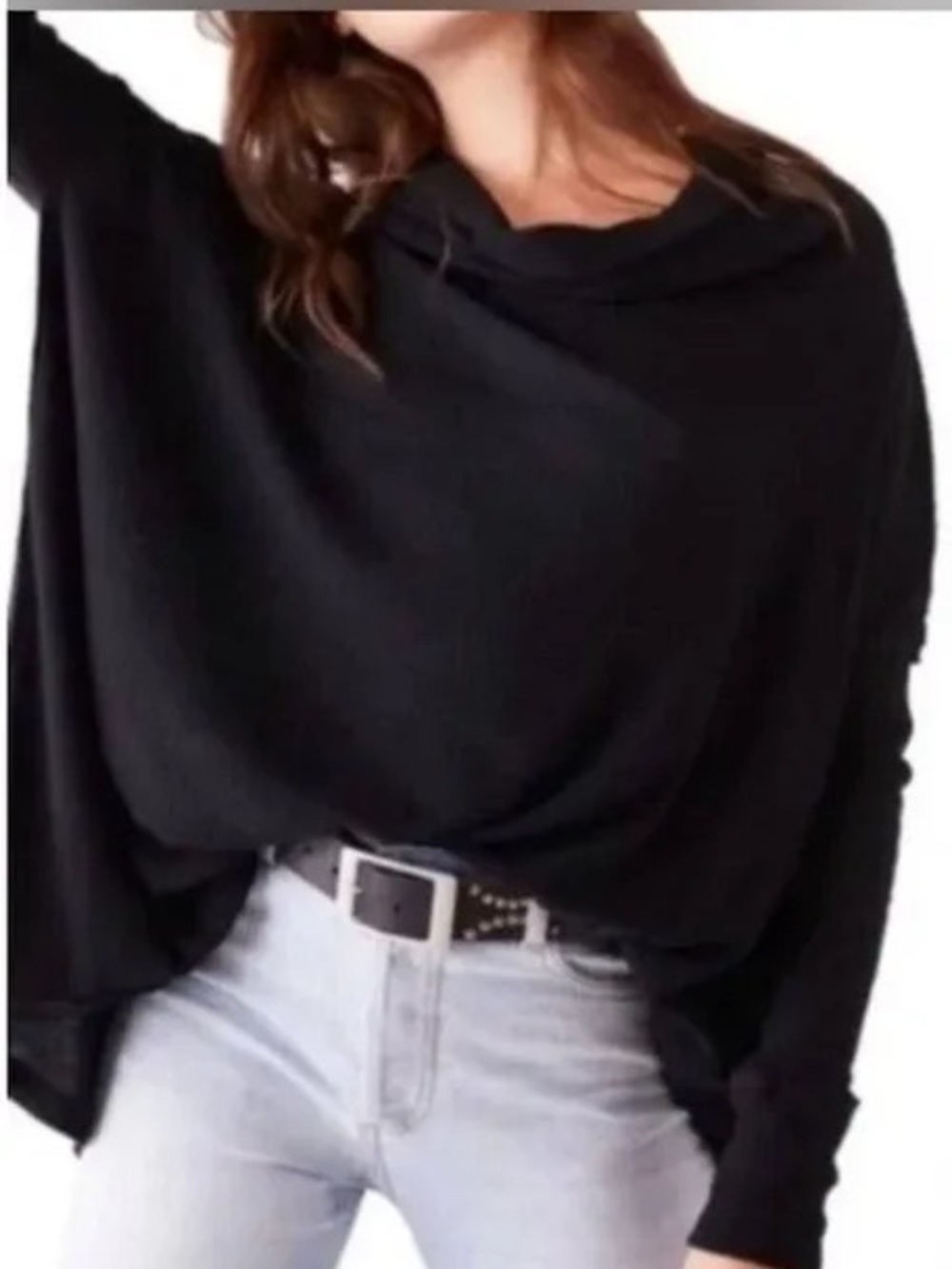Free People NWT $88 Juicy long Sleeve Off-Shoulder Black Slouchy Sweater Sz Smal